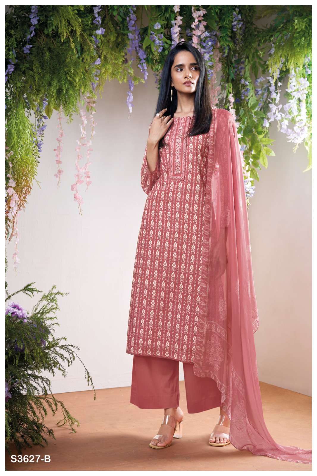 KAELIS SERIES 3627 BY GANGA DESIGNER PRINTED AND EMBROIDERY WORK COTTON SUITS ARE AVAILABLE AT WHOLESALE PRICE