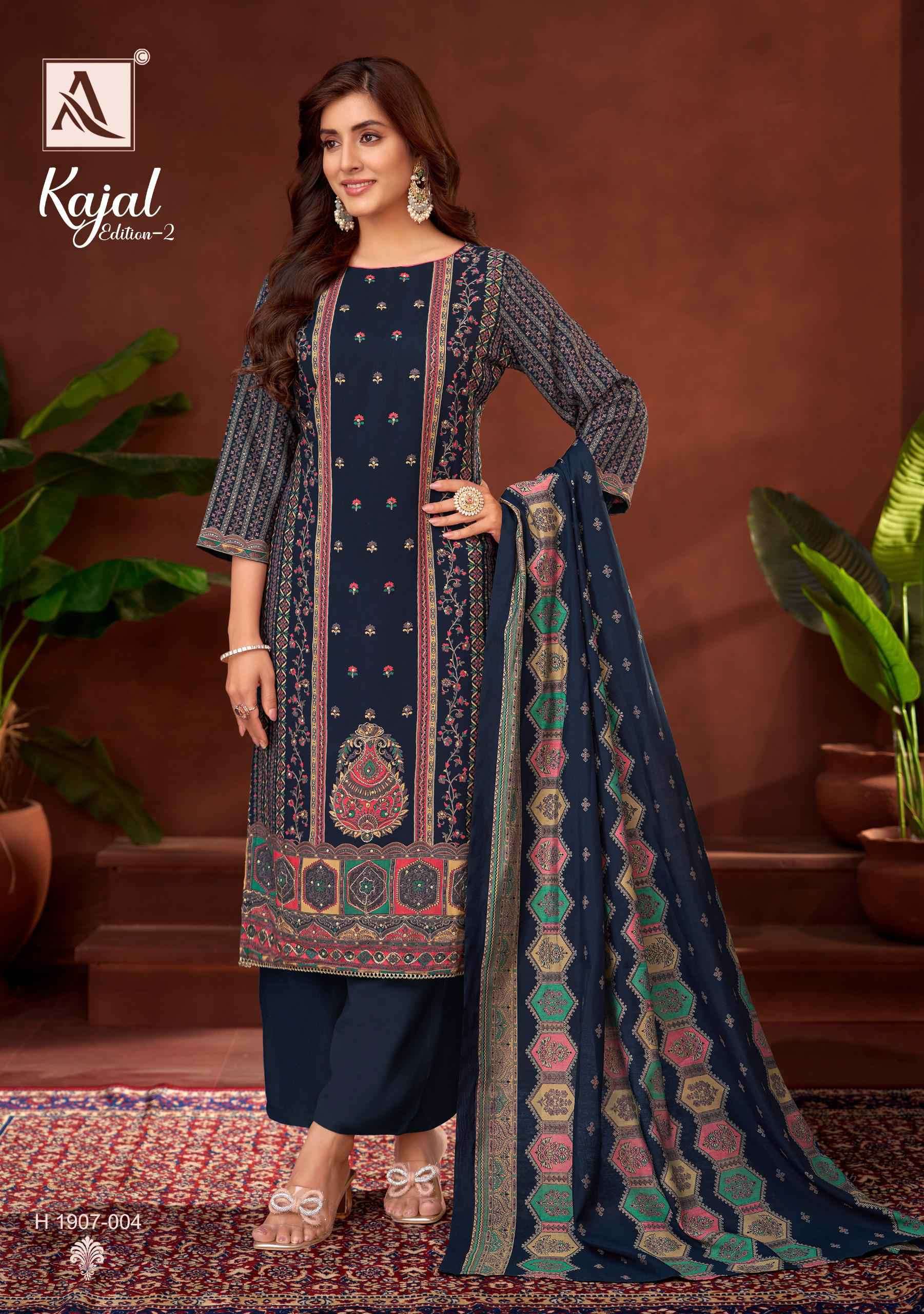KAJAL VOL-2 SERIES 1907 BY ALOK SUITS DESIGNER PRINTED AND WORK VISCOSE RAYON SUITS ARE AVAILABLE AT WHOLESALE PRICE