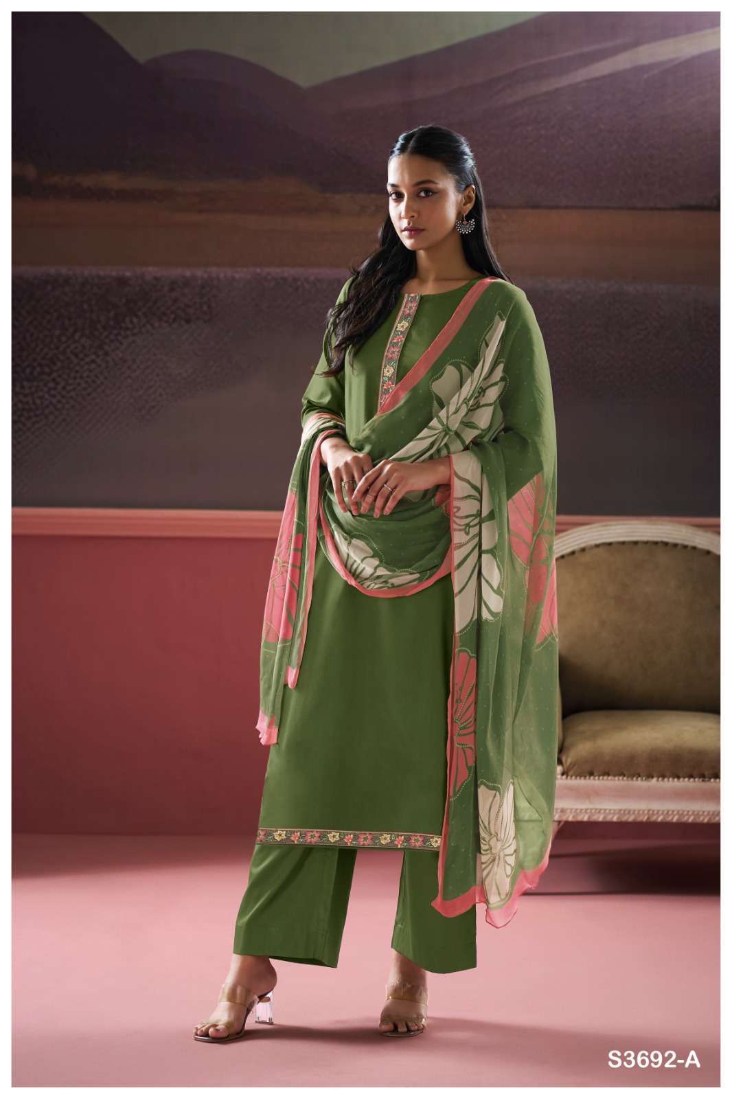 KALASH SERIES 3692 BY GANGA DESIGNER PRINTED AND WORK COTTON SILK SUITS ARE AVAILABLE AT WHOLESALE PRICE