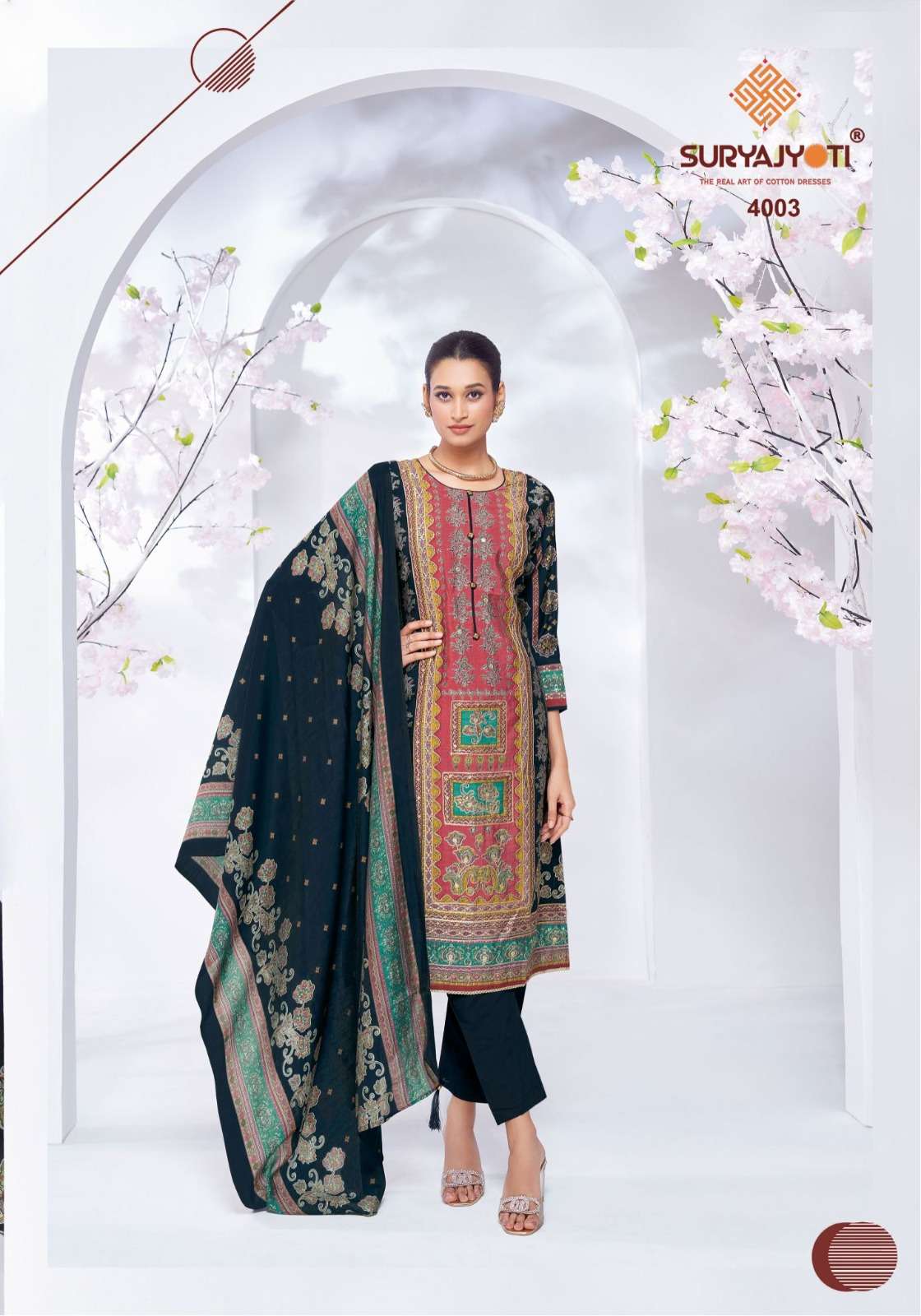 KANCHAN VOL-4 SERIES 4001 TO 4006 BY SURYAJYOTI DESIGNER PRINTED AND WORK MODAL SUITS ARE AVAILABLE AT WHOLESALE PRICE