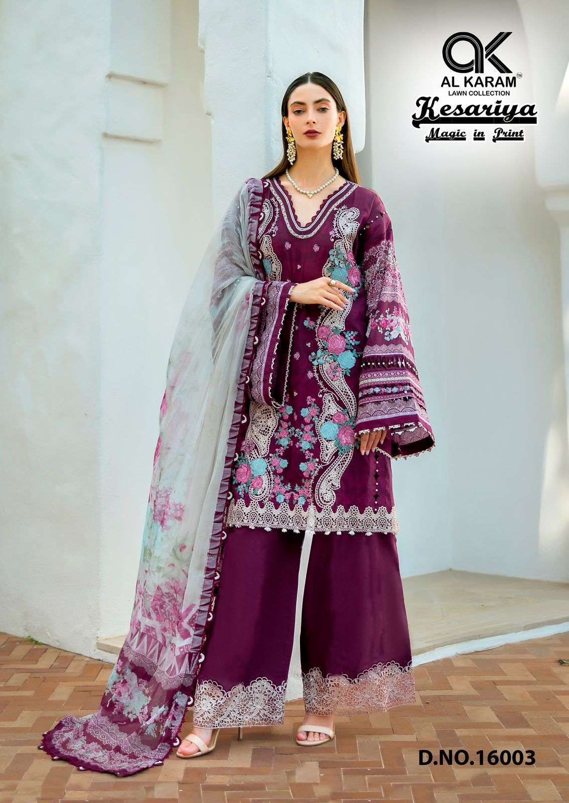 KESARIYA VOL-16 SERIES 16001 TO 16006 BY AL KARAM DESIGNER PRINTED AND WORK CAMBRIC PAKISTANI STYLE SUITS ARE AVAILABLE AT WHOLESALE PRICE