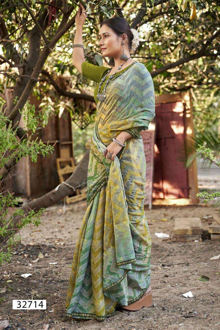 KRUTIKA SERIES 32711 TO 32716 SAREE BY VALLABHI PRINTS DESIGNER MOSS ZARI SAREES ARE AVAILABLE AT WHOLESALE PRICE 