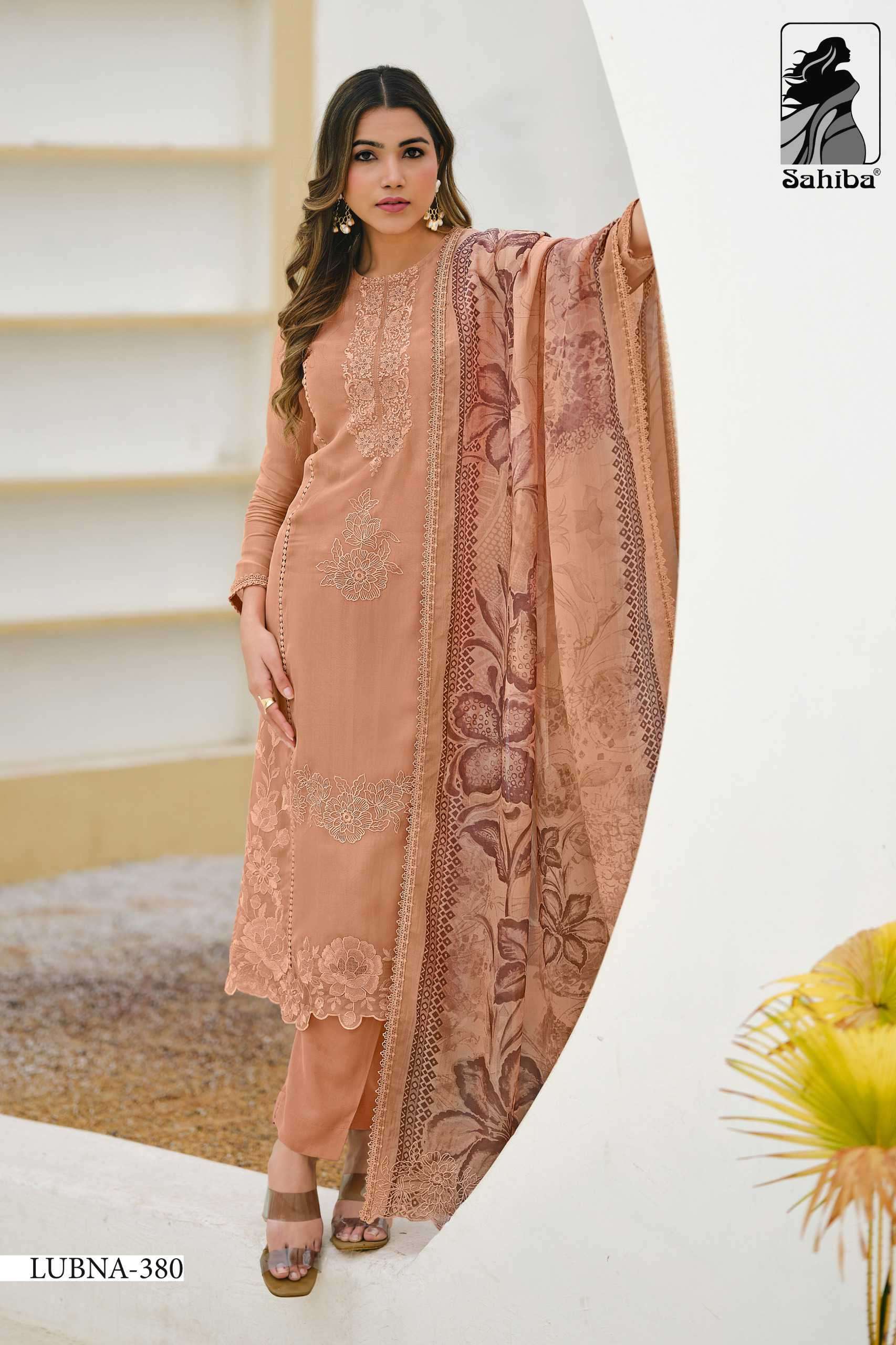 LUBNA SERIES 300 BY SAHIBA DESIGNER EMBROIDERY WORK ORGANZA SILK SUITS ARE AVAILABLE AT WHOLESALE PRICE