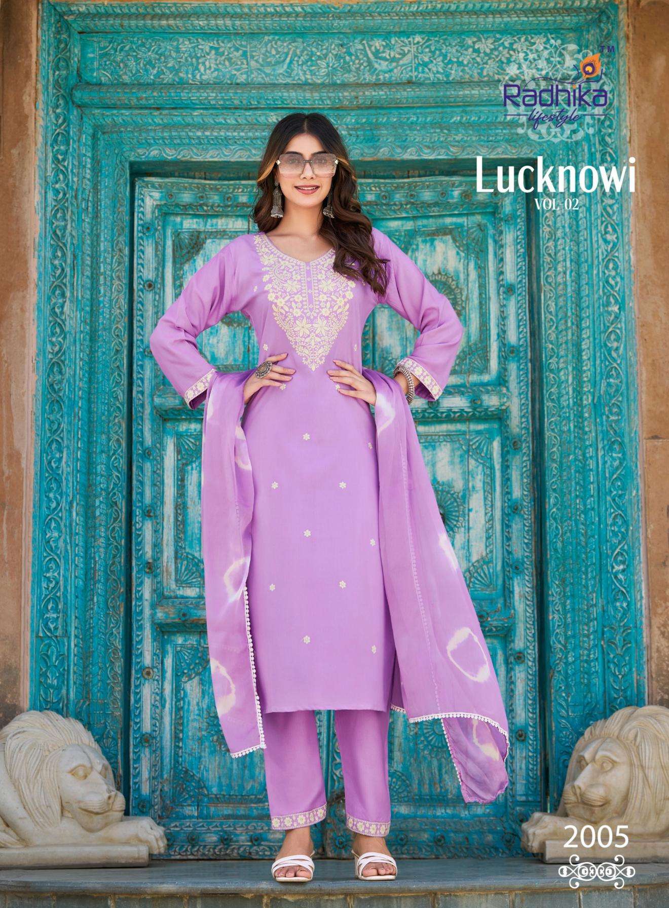 LUCKNOWI VOL-2 SERIES 2001 TO 2006 BY RADHIKA LIFESTYLE DESIGNER WORK RAYON KURTI WITH BOTTOM AND DUPATTA ARE AVAILABLE AT WHOLESALE PRICE
