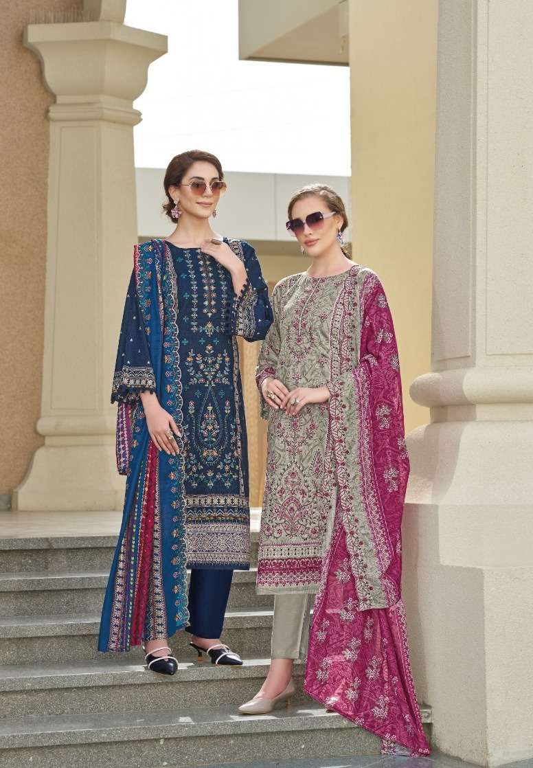 MADHUBALA VOL-7 SERIES 7013 TO 7020 BY LEVISHA DESIGNER PRINTED AND WORK COTTON CAMBRIC LAWN SUITS ARE AVAILABLE AT WHOLESALE PRICE