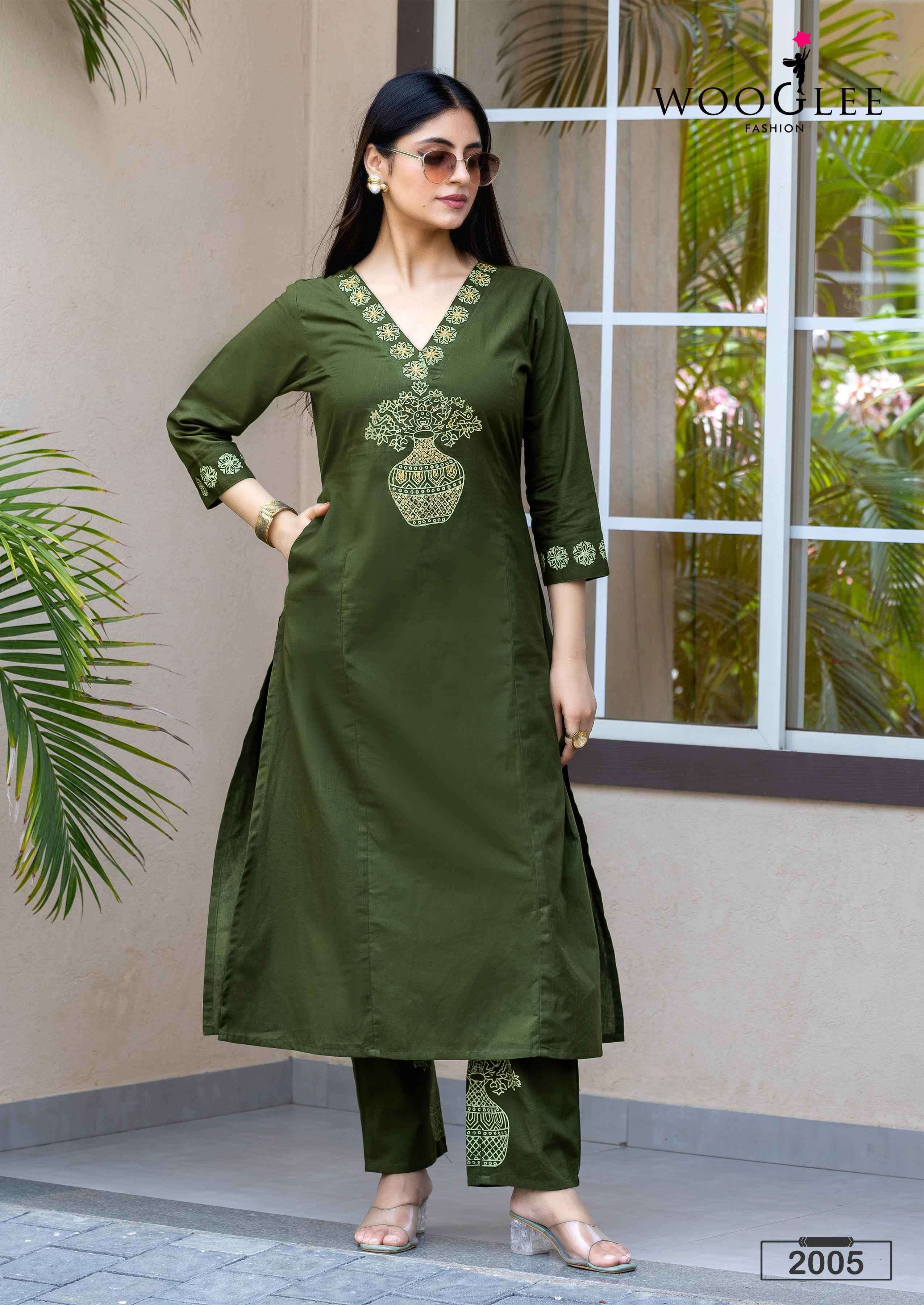 MALVIKA SERIES 2001 TO 2006 BY WOOGLEE DESIGNER PRINTED AND HAND WORK COTTON KURTI WITH PANT ARE AVAILABLE AT WHOLESALE PRICE