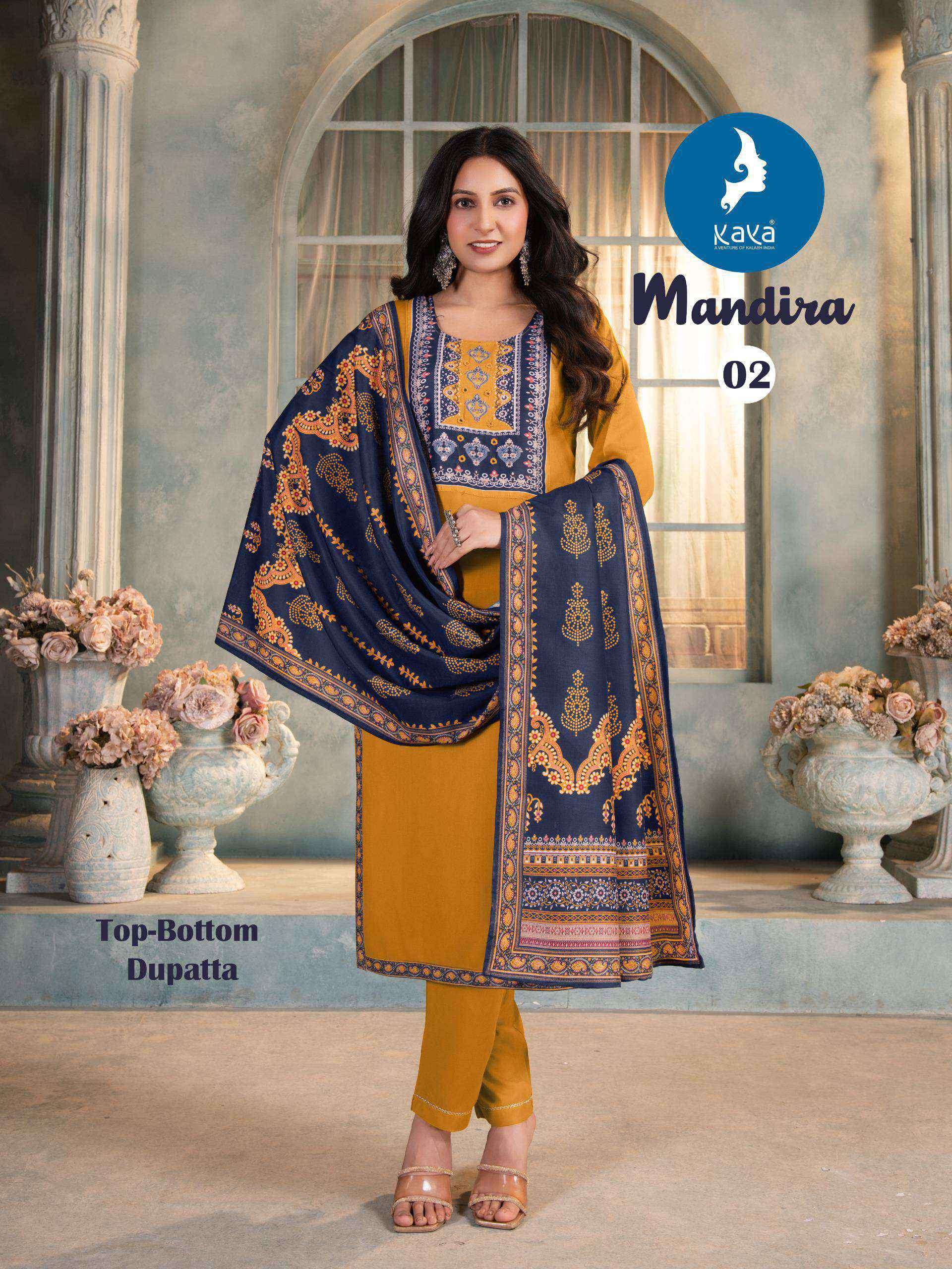 MANDIRA SERIES 01 TO 06 BY KAYA DESIGNER MUSLIN PRINT RAYON KURTI WITH BOTTOM AND DUPATTA ARE AVAILABLE AT WHOLESALE PRICE
