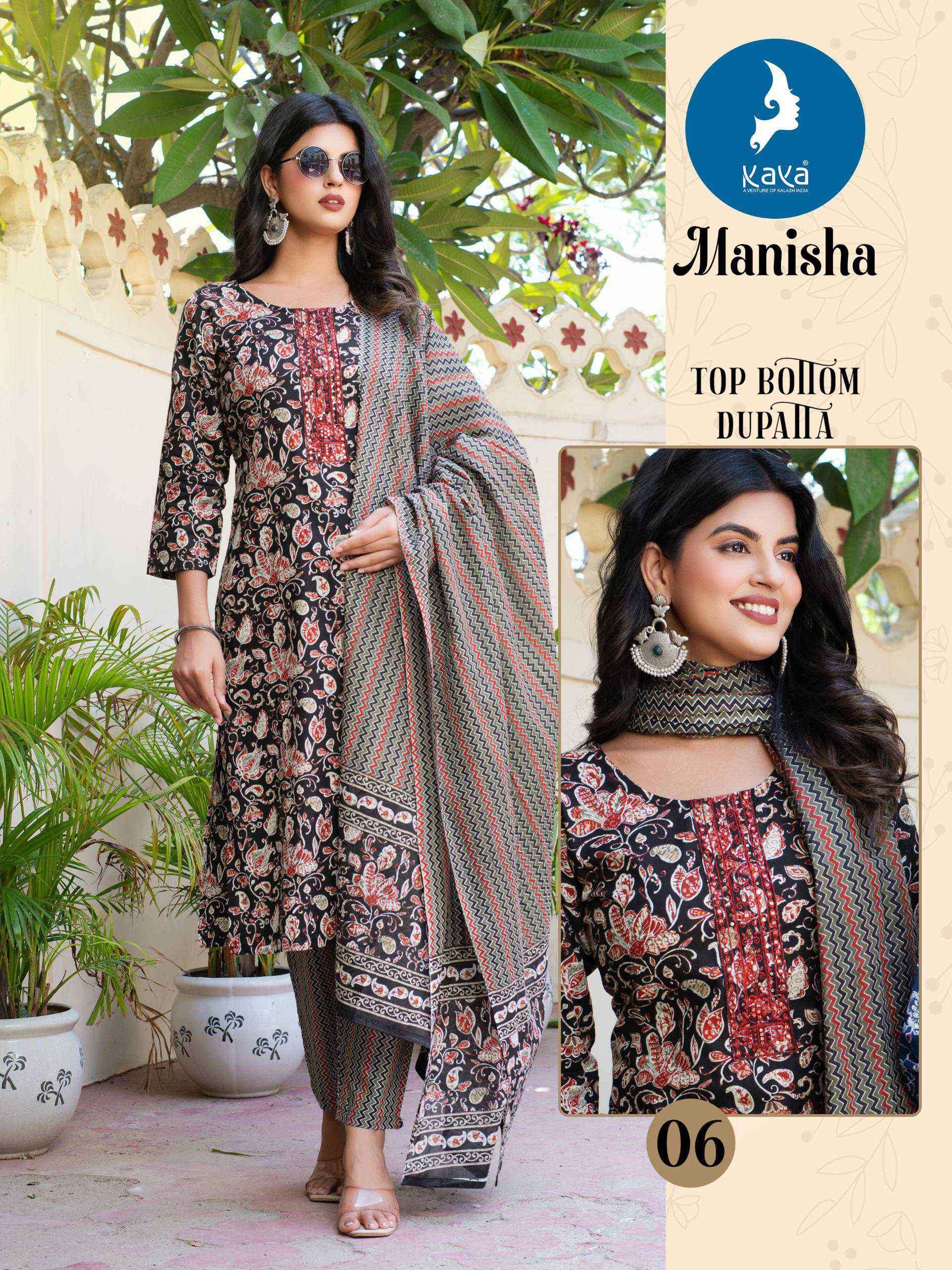 MANISHA SERIES 01 TO 06 BY KAYA DESIGNER PRINTED COTTON KURGTI WITH BOTTOM AND DUPATTA ARE AVAILABLE AT WHOLESALE PRICE