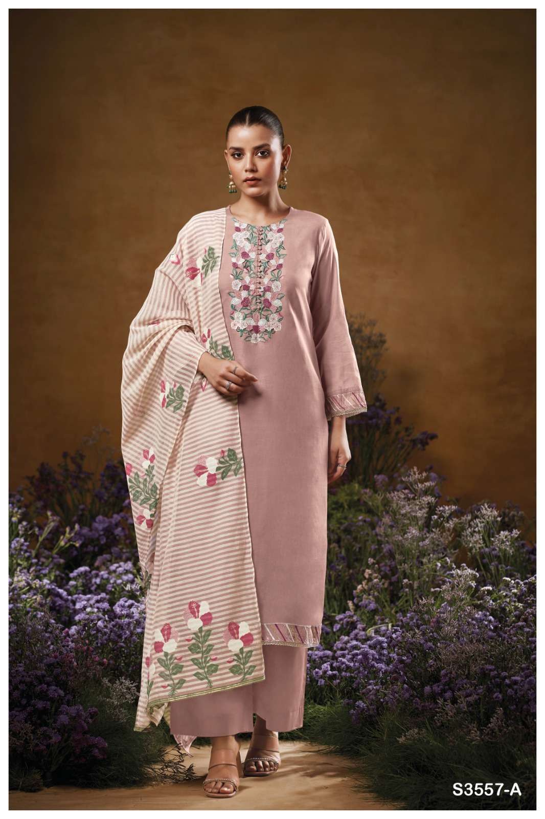 MARSHA SERIES 3557 BY GANGA DESIGNER EMBROIDERY WORK MUL MUL SUITS ARE AVAILABLE AT WHOLESALE PRICE