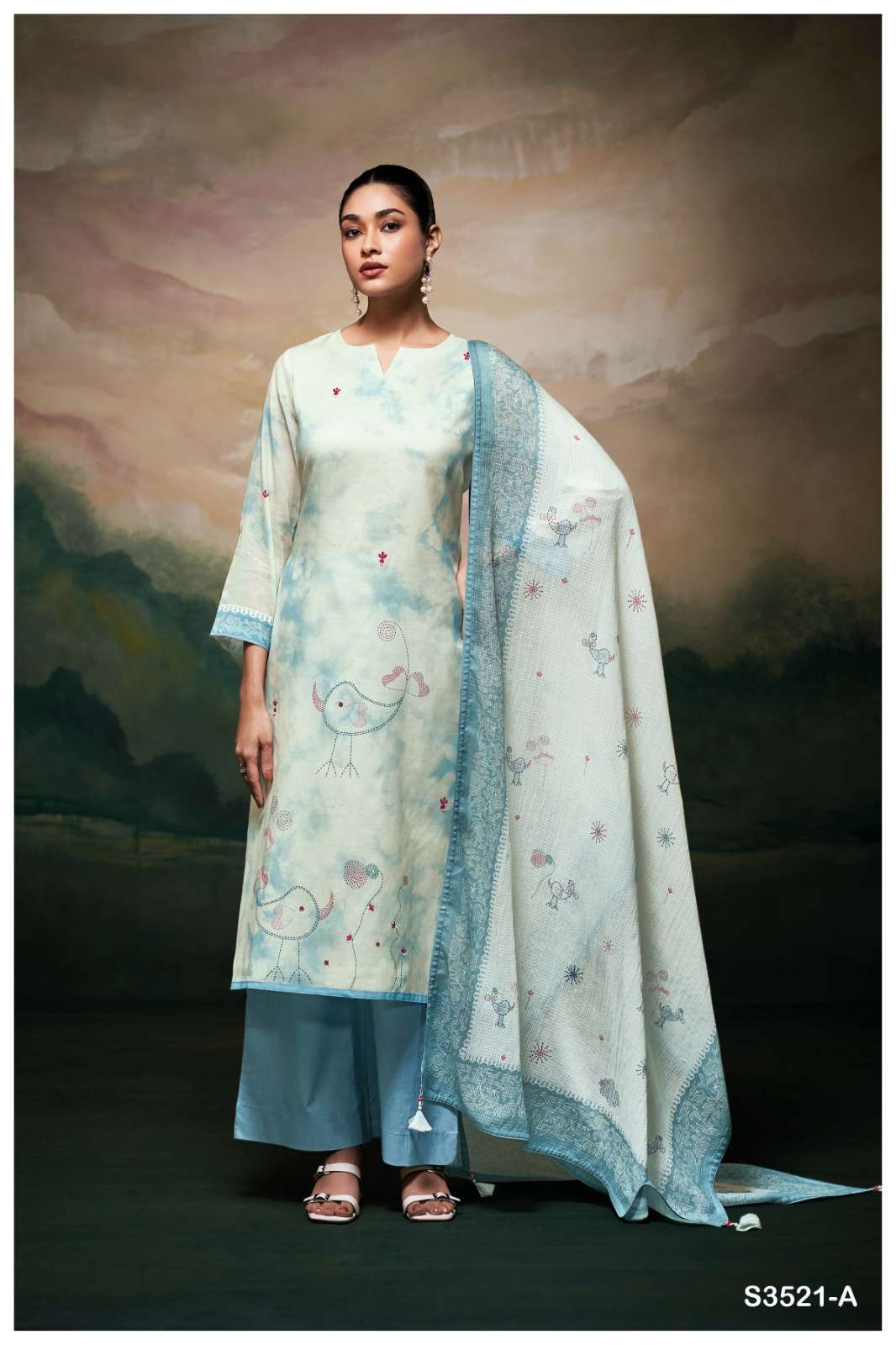 MEELA SERIES 3521 BY GANGA DESIGNER PRINTED WITH EMBROIDERY AND HAND WORK MUL SUITS ARE AVAILABLE AT WHOLESALE PRICE