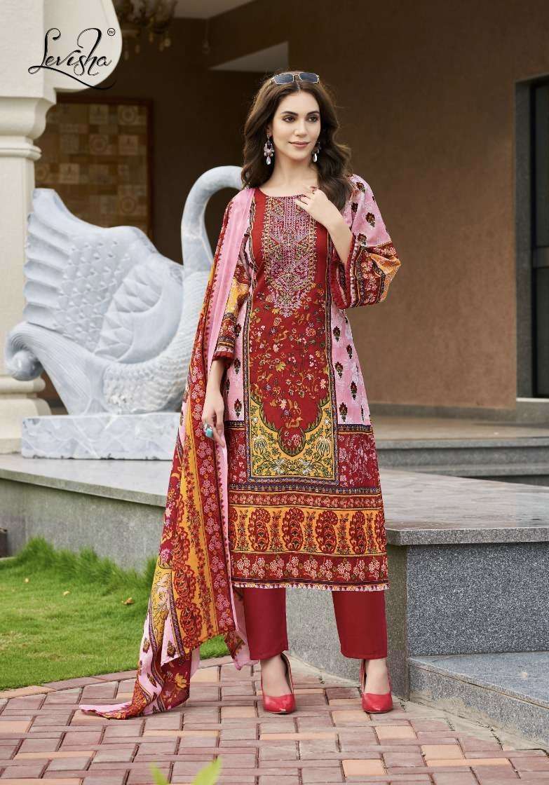 MEHNAAZ SERIES 7013 TO 7020 BY LEVISHA DESIGNER DIGITAL PRINTED AND WORK CAMBRIC COTTON SUITS ARE AVAILABLE AT WHOLESALE PRICE
