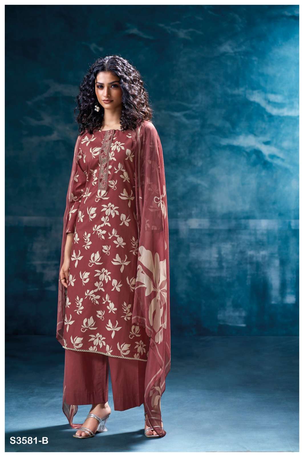 MRITSA SERIES 3581 BY GANGA DESIGNER PRINTED AND EMBROIDERY WORK COTTON SUITS ARE AVAILABLE AT WHOLESALE PRICE