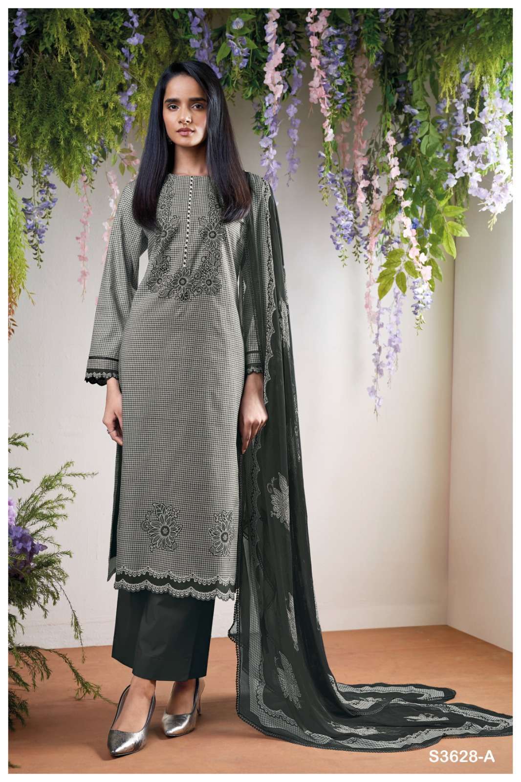 MYRAAVI SERIES 3628 BY GANGA DESIGNER PRINTED WITH EMBROIDERY AND HAND WORK COTTON SUITS ARE AVAILABLE AT WHOLESALE PRICE
