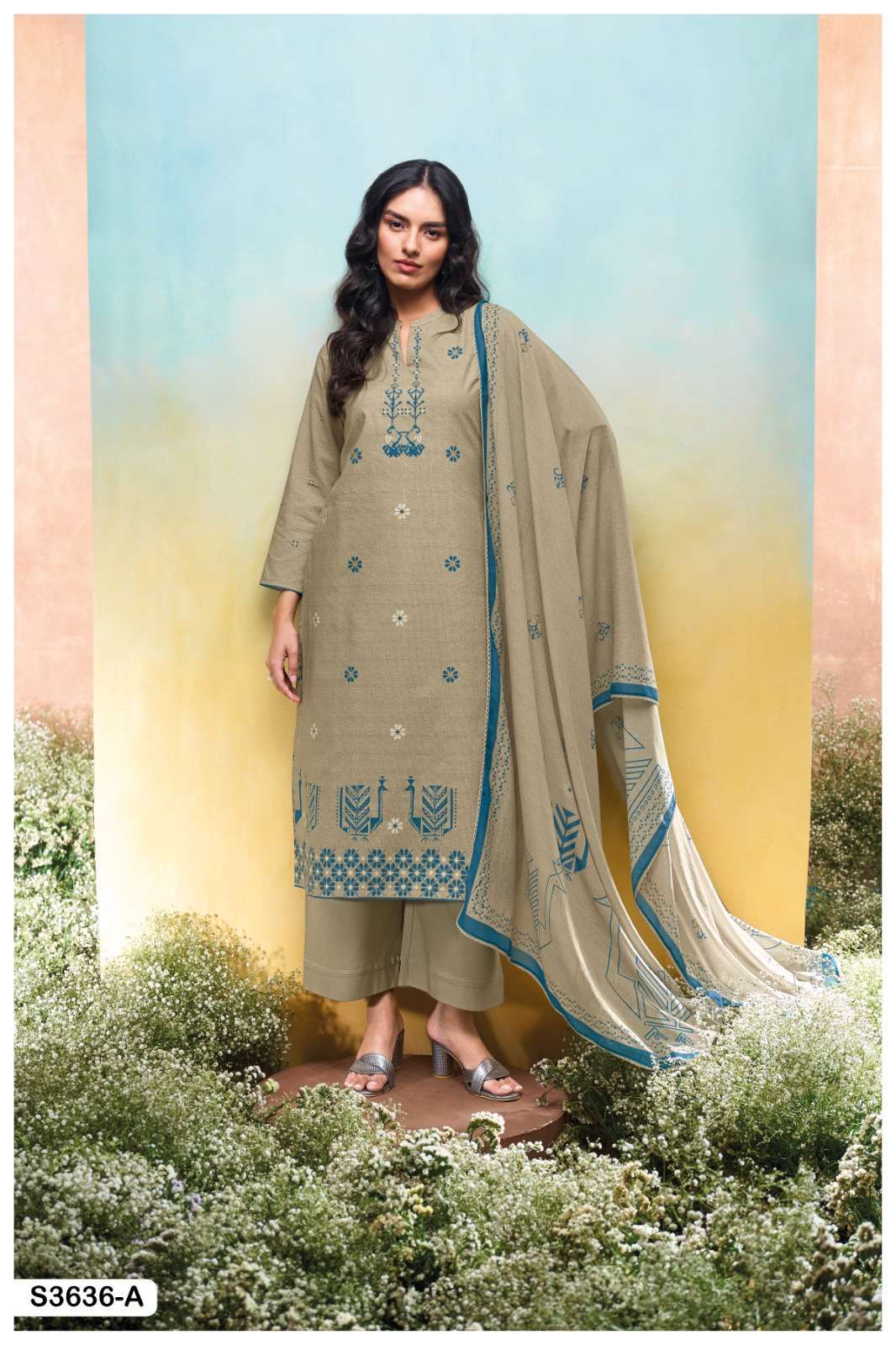 NADESHA SERIES 3636 BY GANGA DESIGNER PRINTED WITH EMBROIDERY AND HAND WORK COTTON SUITS ARE AVAILABLE AT WHOLESALE PRICE