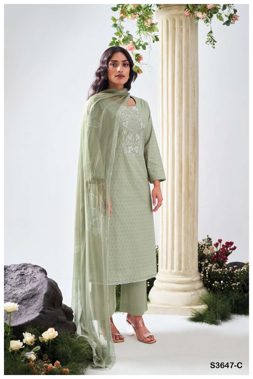 NAGMA SERIES 3647 BY GANGA DESIGNER PRINTED AND EMBROIDERY WORK COTTON SUITS ARE AVAILABLE AT WHOLESALE PRICE