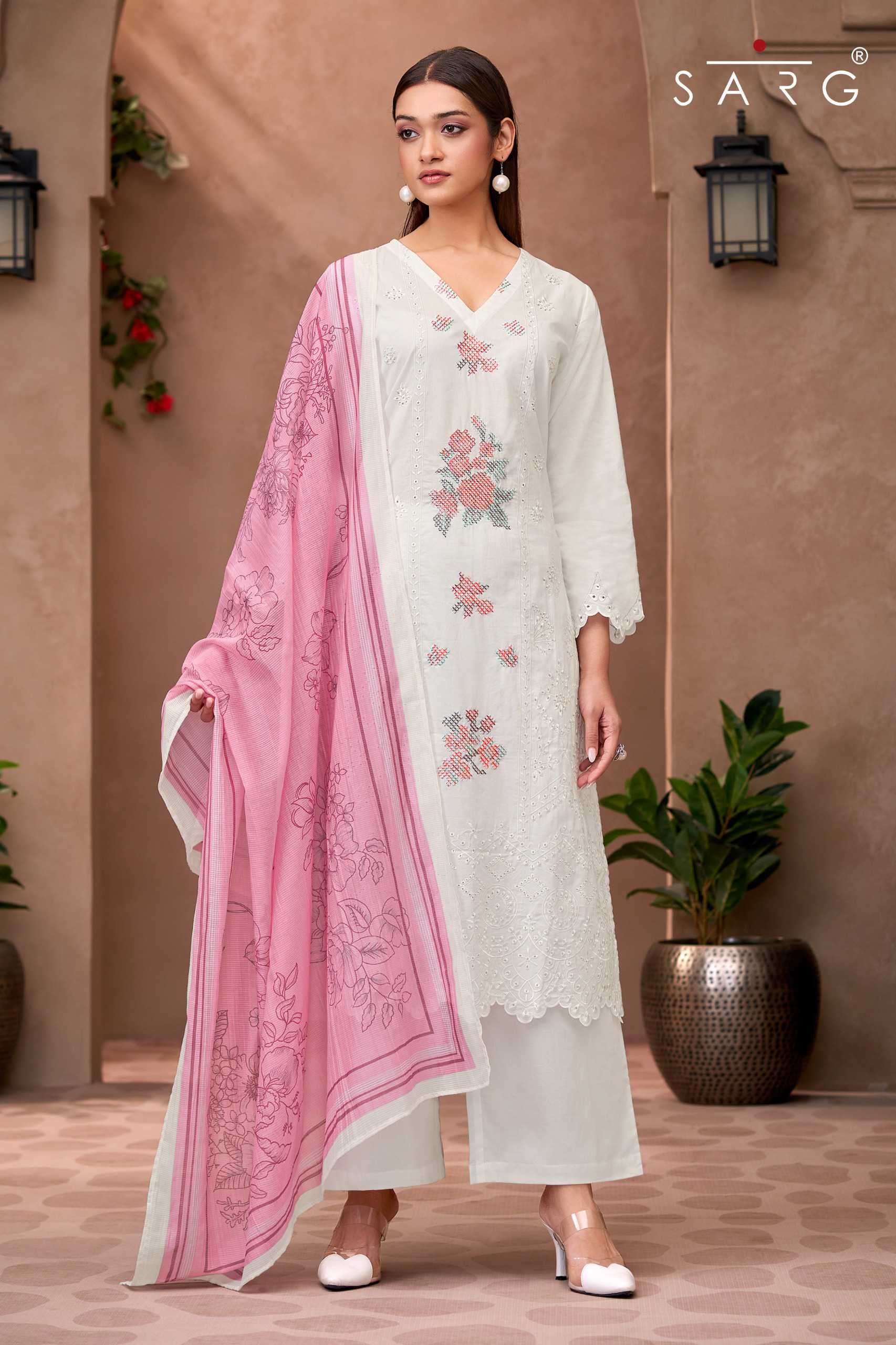 NARGISH SERIES 1000 BY SARG DESIGNER EMBROIDERY AND THREAD WORK COTTON LAWN SUITS ARE AVAILABLE AT WHOLESALE PRICE