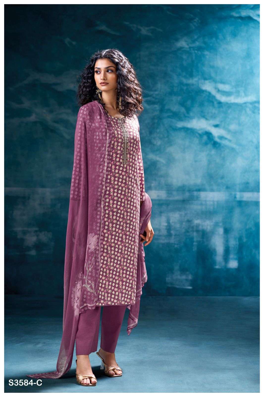 NIVRITTI SERIES 3584 BY GANGA DESIGNER PRINTED AND EMBROIDERY WORK COTTON SUITS ARE AVAILABLE AT WHOLESALE PRICE