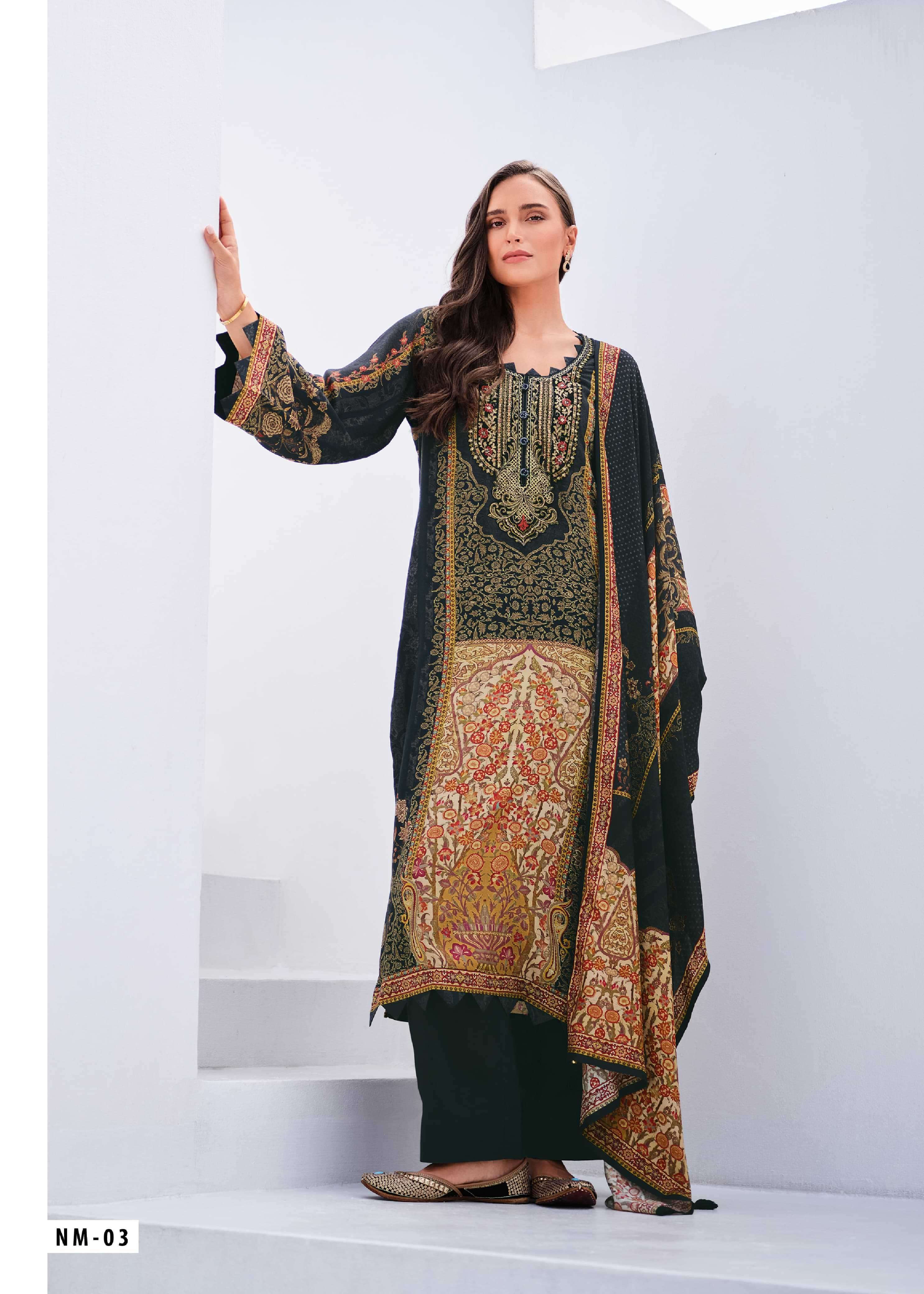 NOOR MAHAL SERIES 01 TO 04 BY VARSHA DESIGNER DIGITAL PRINTED AND EMBROIDERY WORK VISCOSE MUSLIN SUITS ARE AVAILABLE AT WHOLESALE PRICE
