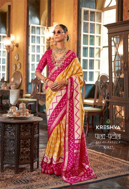 PALAV PATOLA SERIES 818 TO 829 SAREE BY KRESHVA DESIGNER SILK SAREES ARE AVAILABLE AT WHOLESALE PRICE