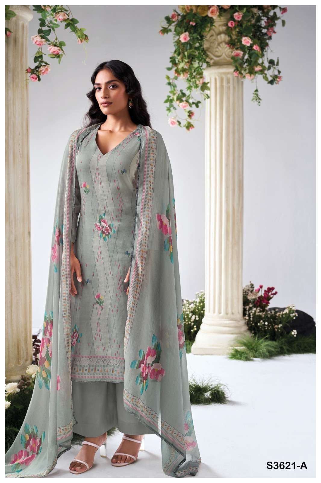 PRAPTI SERIES 3621 BY GANGA DESIGNER PRINTED WITH EMBROIDERY AND HAND WORK MUL MUL SUITS ARE AVAILABLE AT WHOLESALE PRICE