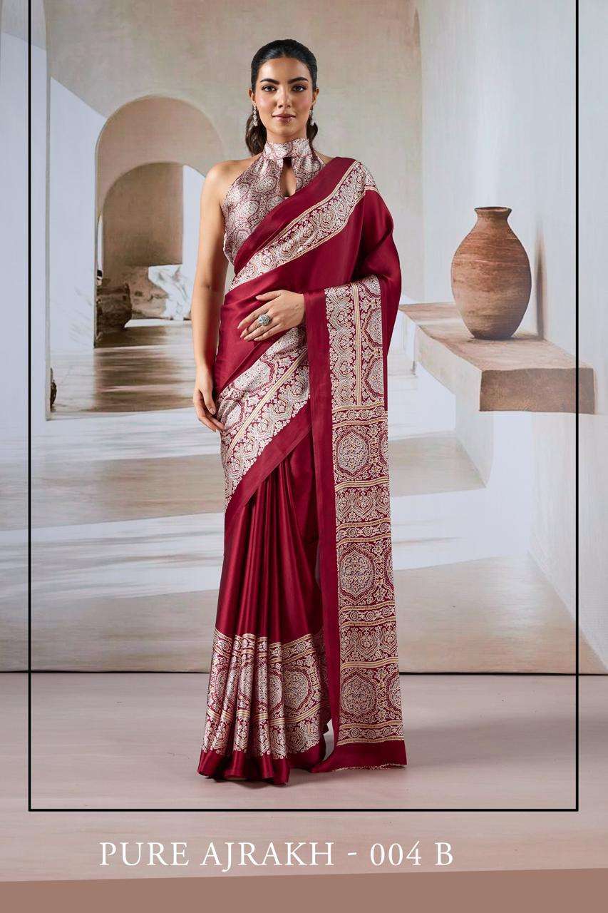 PURE AJRAKH SERIES 004 SAREE BY RAJTEX DESIGNER AJRAKH PRINTED MODAL SATIN SAREES ARE AVAILABLE AT WHOLESALE PRICE