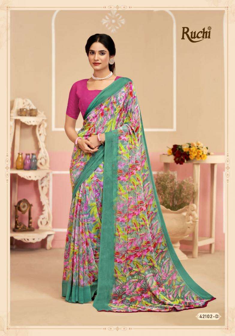 RAGAA GEORGETTE VOL-17 SERIES 42101 TO 42103 SAREE BY RUCHI DESIGNER PRINTED GEORGETTE SAREES ARE AVAILABLE AT WHOLESALE PRICE