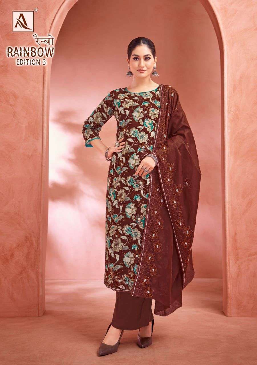 RAINBOW EDITION-3 SERIES 1890 BY ALOK SUITS DESIGNER PRINTED AND EMBROIDERY WORK CAMBRIC COTTON SUITS ARE AVAILABLE AT WHOLESALE PRICE