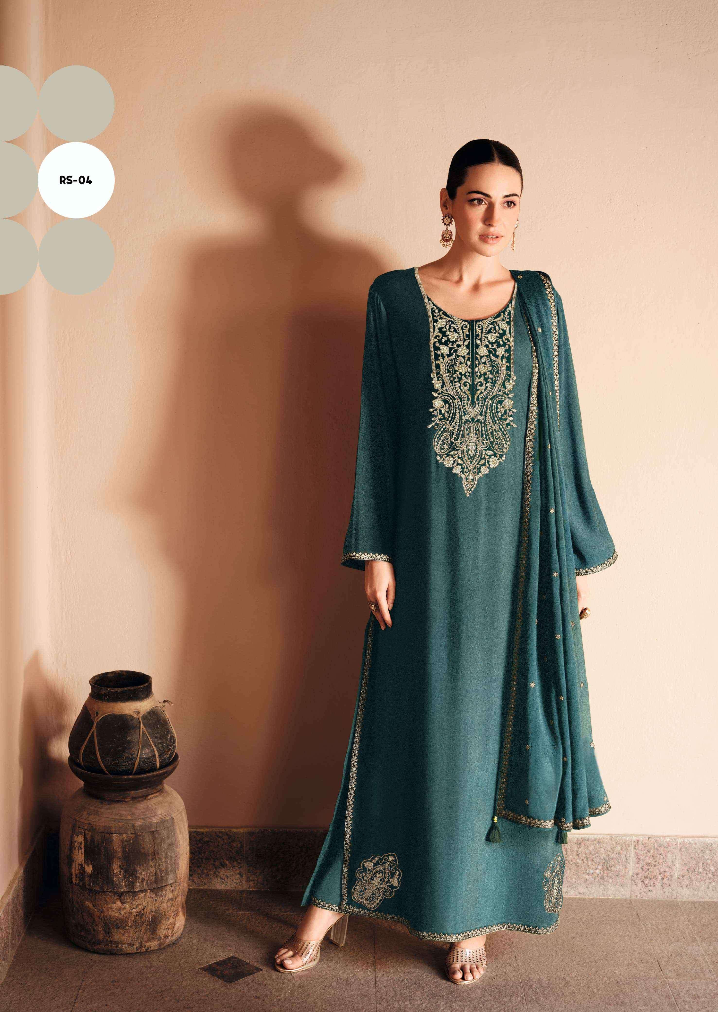 RESHA SERIES 01 TO 04 BY VARSHA DESIGNER EMBROIDERY WORK TISSUE SILK SUITS ARE AVAILABLE AT WHOLESALE PRICE