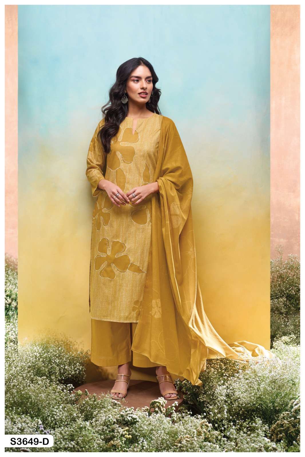 SANUTHI SERIES 3649 BY GANGA DESIGNER PRINTED WITH EMBROIDERY AND HAND WORK COTTON SUITS ARE AVAILABLE AT WHOLESALE PRICE