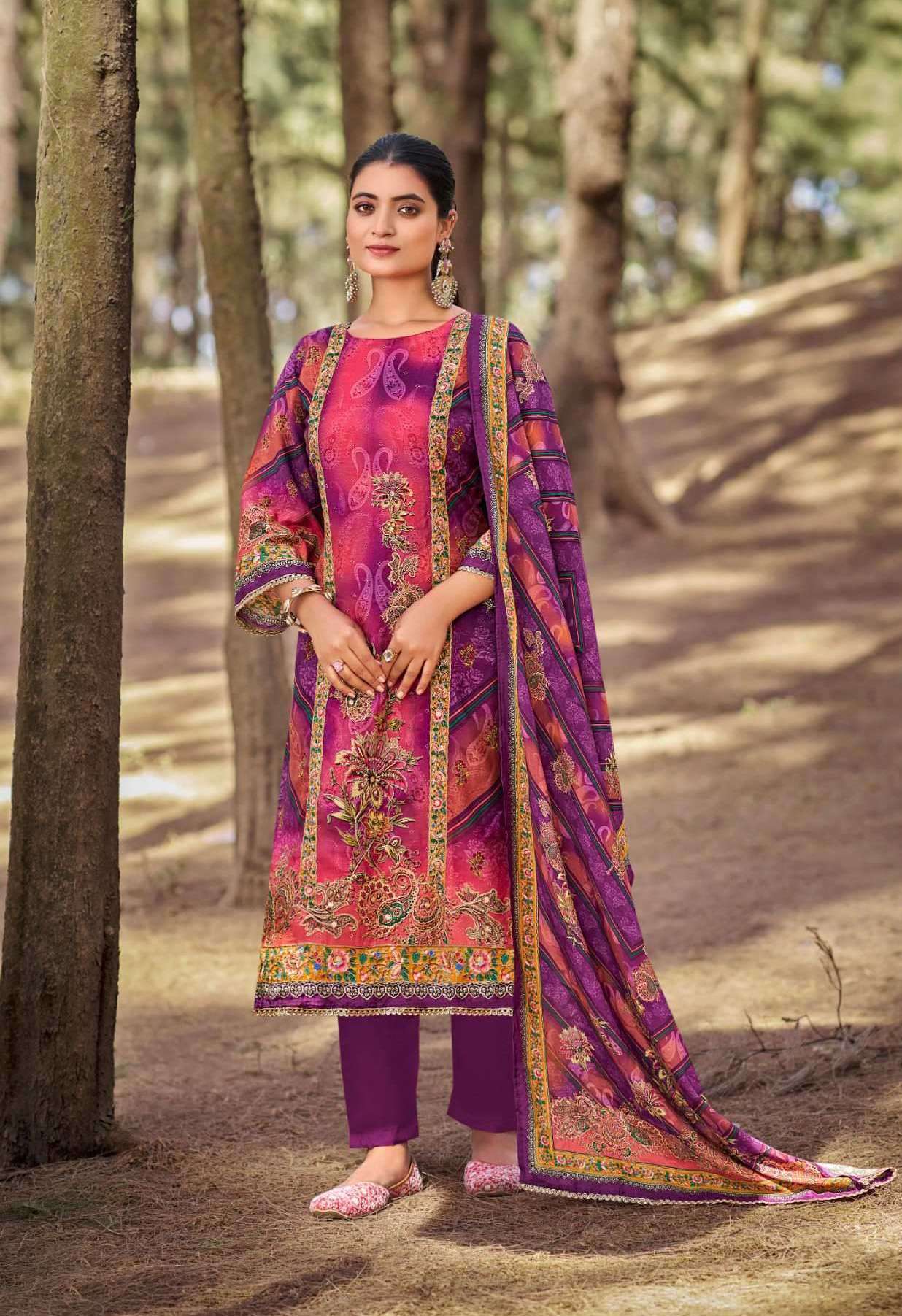 SHABNAM SERIES 823 BY B ELLIZA DESIGNER DIGITAL PRINTED AND HAND WORK VISCOSE MUSLIN SUITS ARE AVAILABLE AT WHOLESALE PRICE