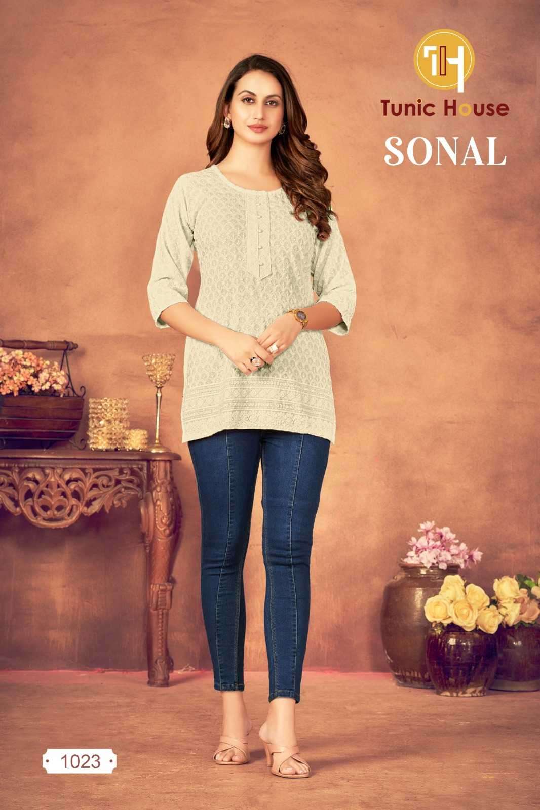SONAL SERIES 1001 TO 10118 BY TUNIC HOUSE DESIGNER LUCKNOWI WORK VISCOSE RAYON SHORT TOPS ARE AVAILABLE AT WHOLESALE PRICE
