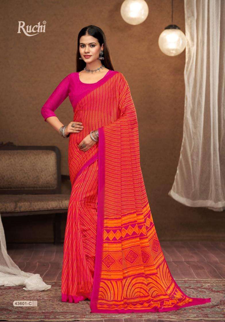STAR CHIFFON VOL-197 SERIES 43601 TO 43603 SAREE BY RUCHI DESIGNER PRINTED CHIFFONE SAREES ARE AVAILABLE AT WHOLESALE PRICE