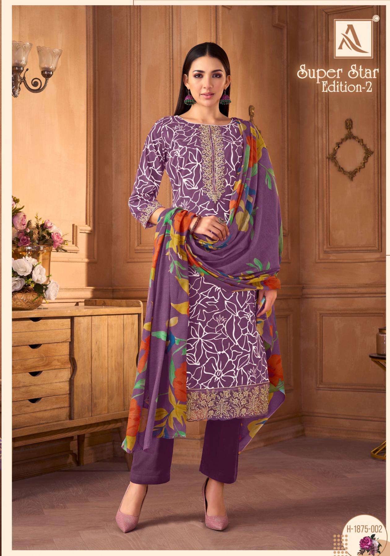 SUPER STAR EDITION-2 SERIES 1875 BY ALOK SUITS DESIGNER PRINTED AND WORK CAMBRIC COTTON SUITS ARE AVAILABLE AT WHOLESALE PRICE