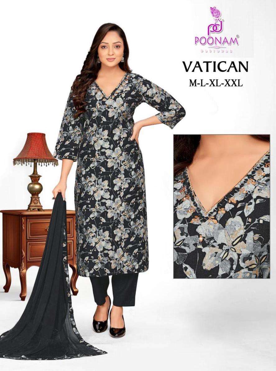 VATICAN SERIES 1001 TO 1005 BY POONAM DESIGNER SILK KURTI WITH BOTTOM AND DUPATTA ARE AVAILABLE AT WHOLESALE PRICE