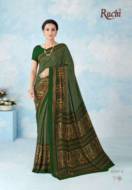VIVANTA SILK VOL-46 SERIES 43101 TO 43103 SAREE BY RUCHI DESIGNER SILK CREPE SAREES ARE AVAILABLE AT WHOLESALE PRICE