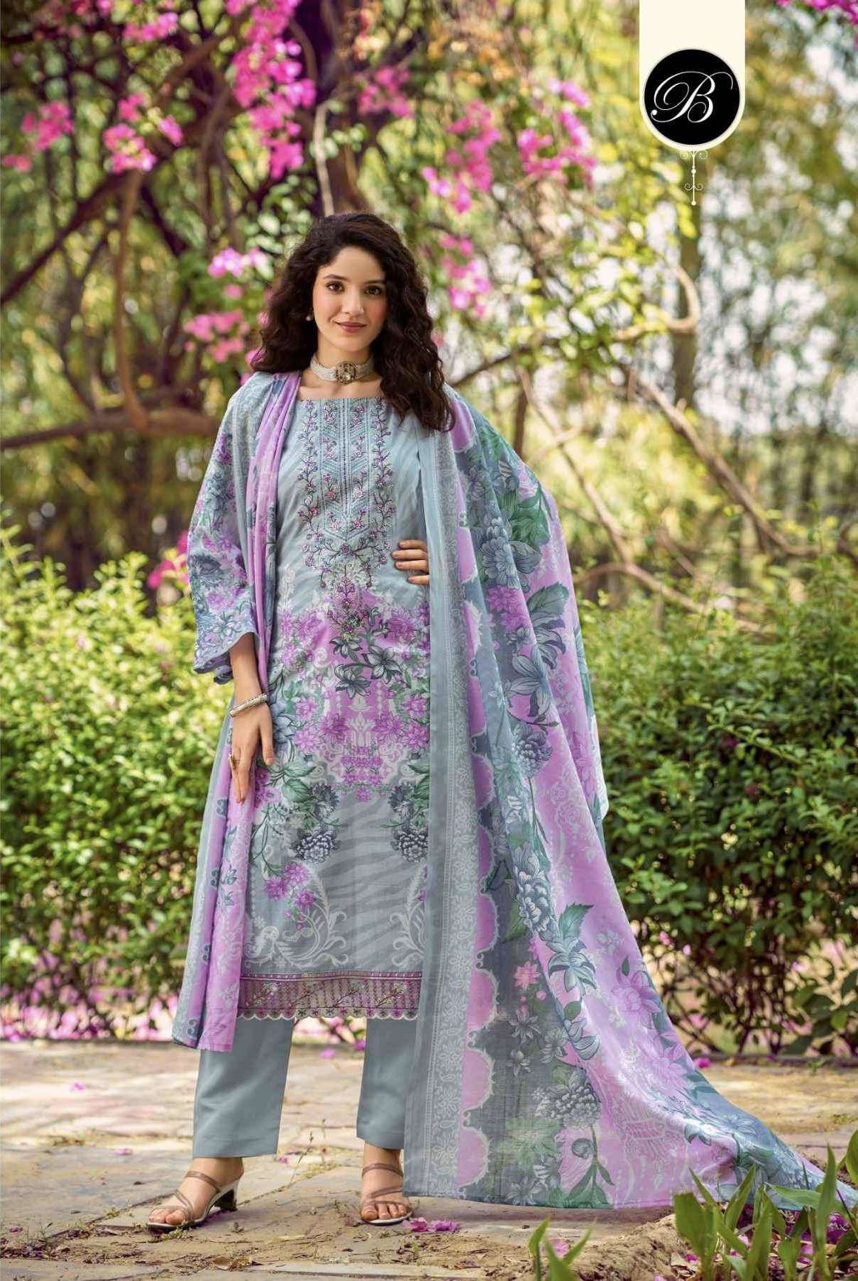 YASMIN SERIES 857 BY BELLIZA DESIGNER DIGITAL PRINTED AND WORK COTTON SUITS ARE AVAILABLE AT WHOLESALE PRICE