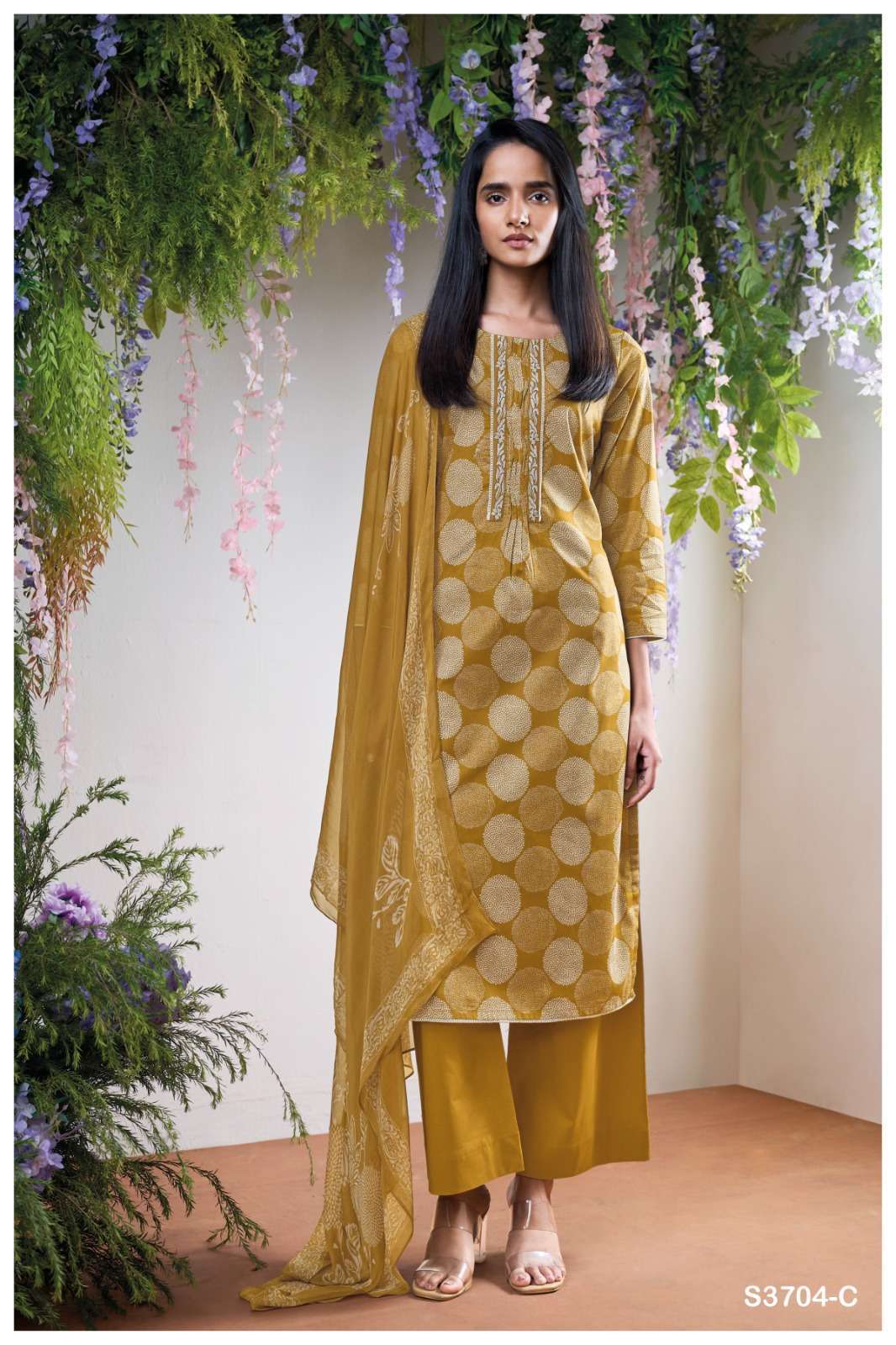 ZERINA SERIES 3704 BY GANGA DESIGNER PRINTED WITH EMBROIDERY WORK COTTON SUITS ARE AVAILABLE AT WHOLESALE PRICE