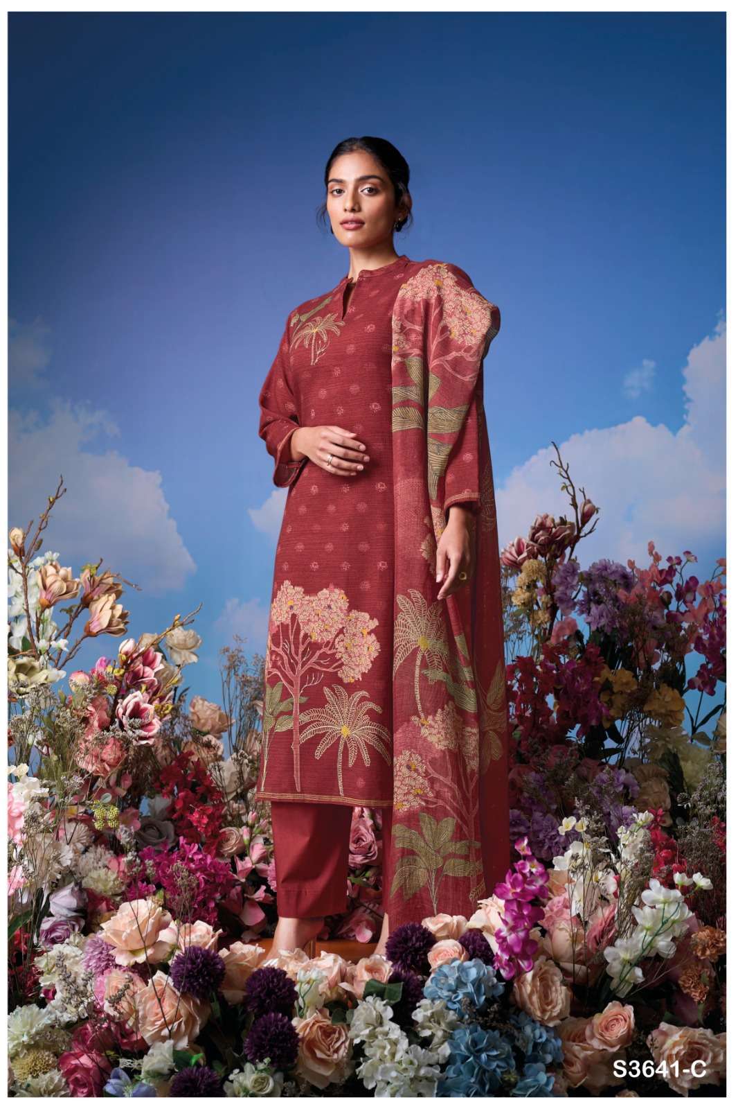 ZIYA SERIES 3641 BY GANGA DESIGNER PRINTED WITH EMBROIDERY AND HAND WORK COTTON SUITS ARE AVAILABLE AT WHOLESALE PRICE