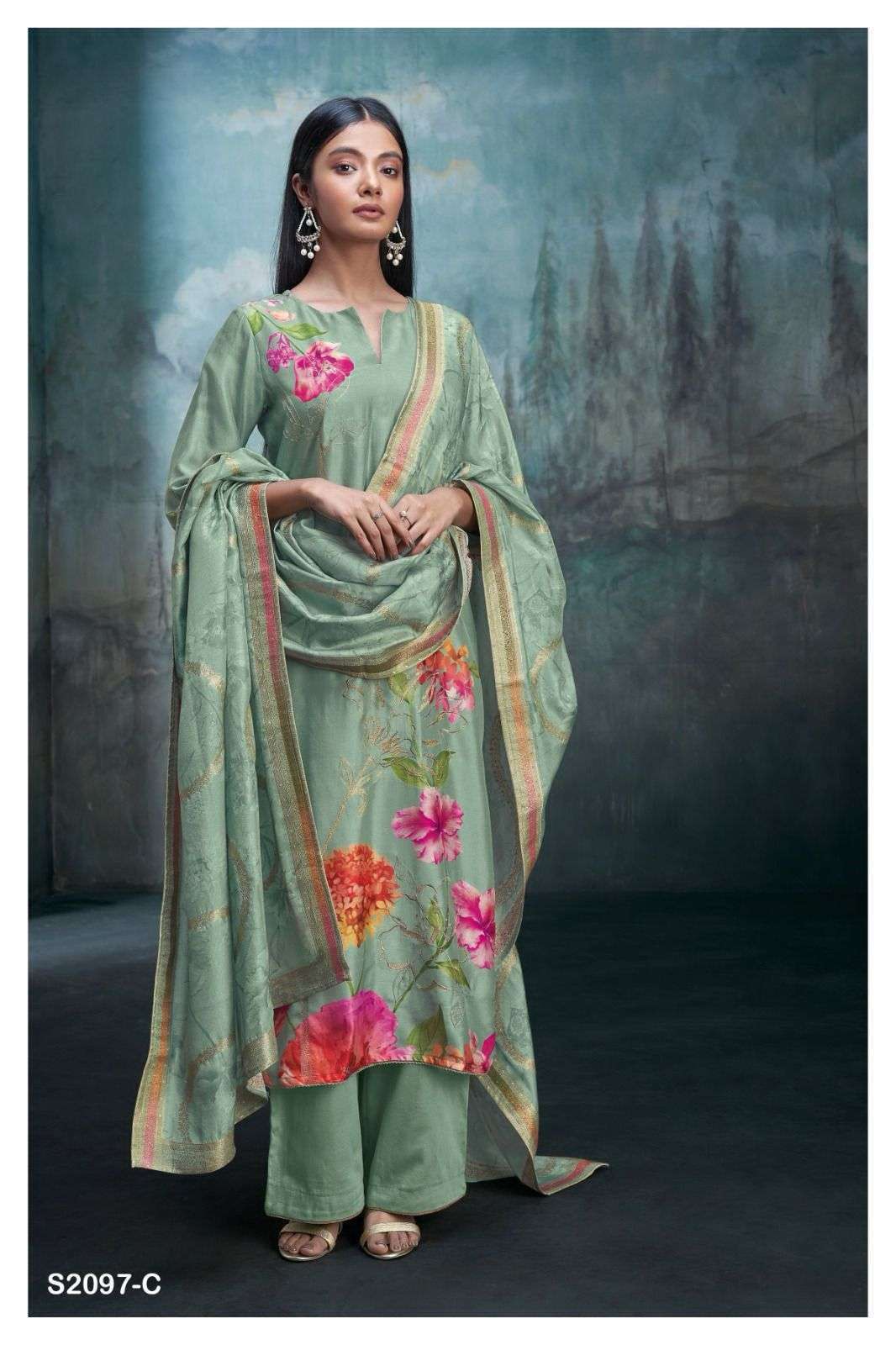 ZOEY SERIES 2097 BY GANGA DESIGNER EMBROIDERY WORK BEMBERG RUSSIAN SILK SUITS ARE AVAILABLE AT WHOLESALE PRICE