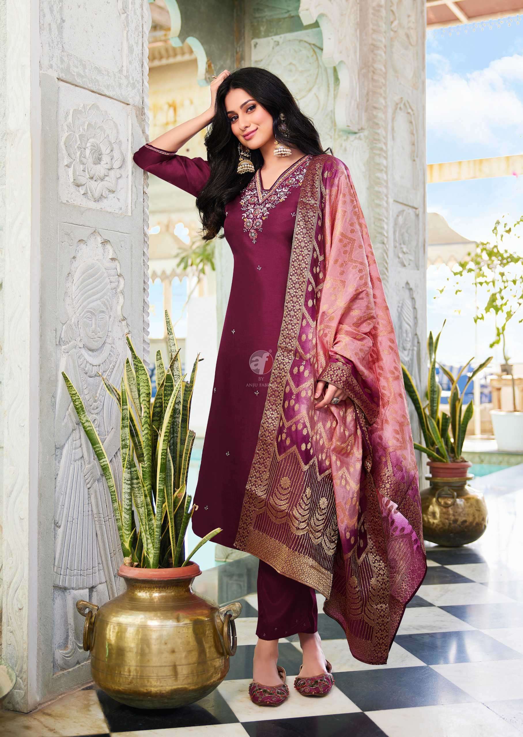 JHALAK SERIES 4121 TO 4126 BY ANJU FABRICS DESIGNER HAND WORK DOLA SILK TOP WITH BOTTOM AND DUPATTA ARE AVAILABLE AT WHOLESALE PRICE