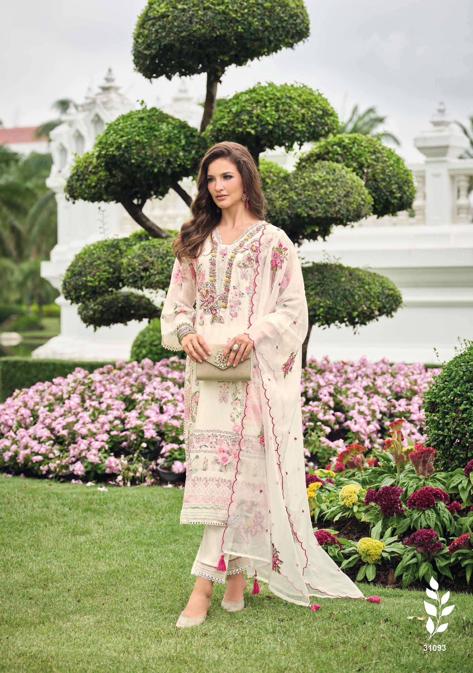 KAINAT SERIES 31091 TO 31096 BY LADY LEELA DESIGNER PRINTED AND WORK MUSLIN TOP WITH BOTTOM AND DUPATTA ARE AVAILABLE AT WHOLESALE PRICE