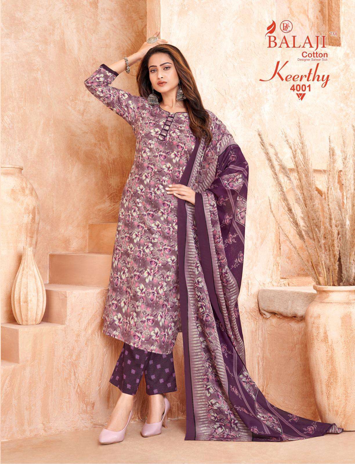 KEERTHY VOL-4 SERIES 4001 TO 4010 BY BALAJI COTTON DESIGNER PRINTED READYMADE MIX COTTON SUITS ARE AVAILABLE AT WHOLESALE PRICE