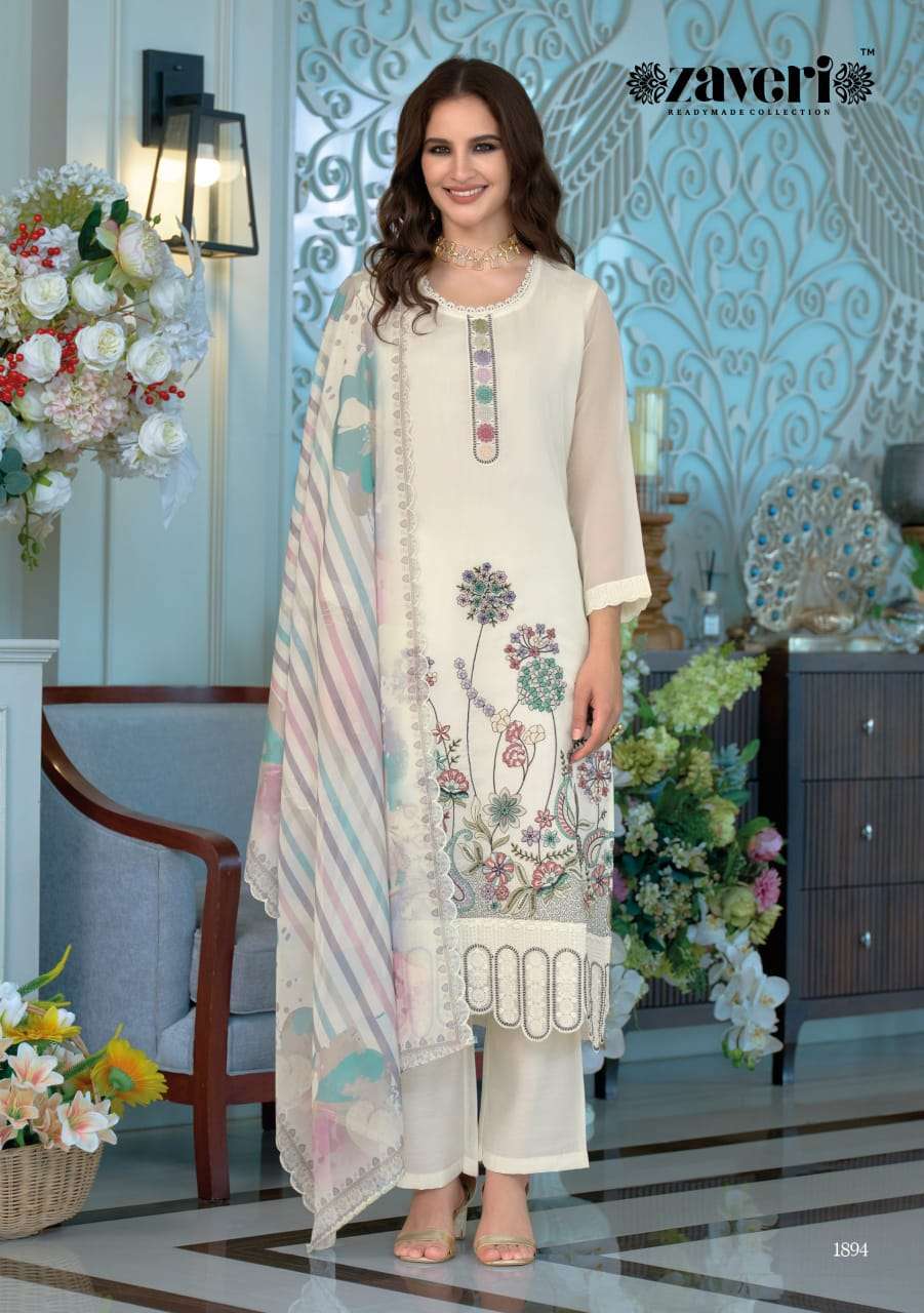 LARISA SERIES 1892 TO 1894 BY ZAVERI DESIGNER EMBROIDERY WORK ORGANZA READYMADE SUITS ARE AVAILABLE AT WHOLESALE PRICE