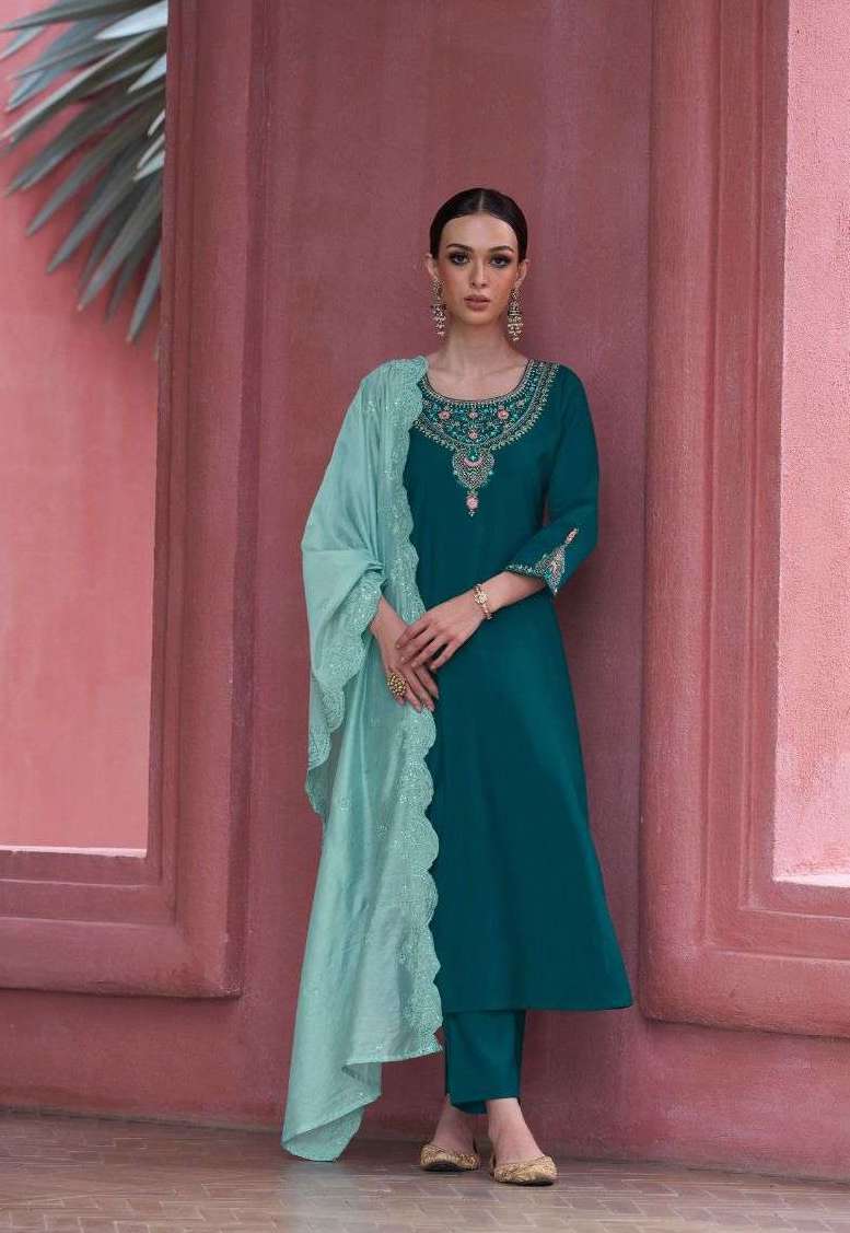 LIYANA SERIES 5301 TO 5306 BY VAMIKA DESIGNER HAND WORK VATICAN SILK TOP WITH BOTTOM AND DUPATTA ARE AVAILABLE AT WHOLESALE PRICE