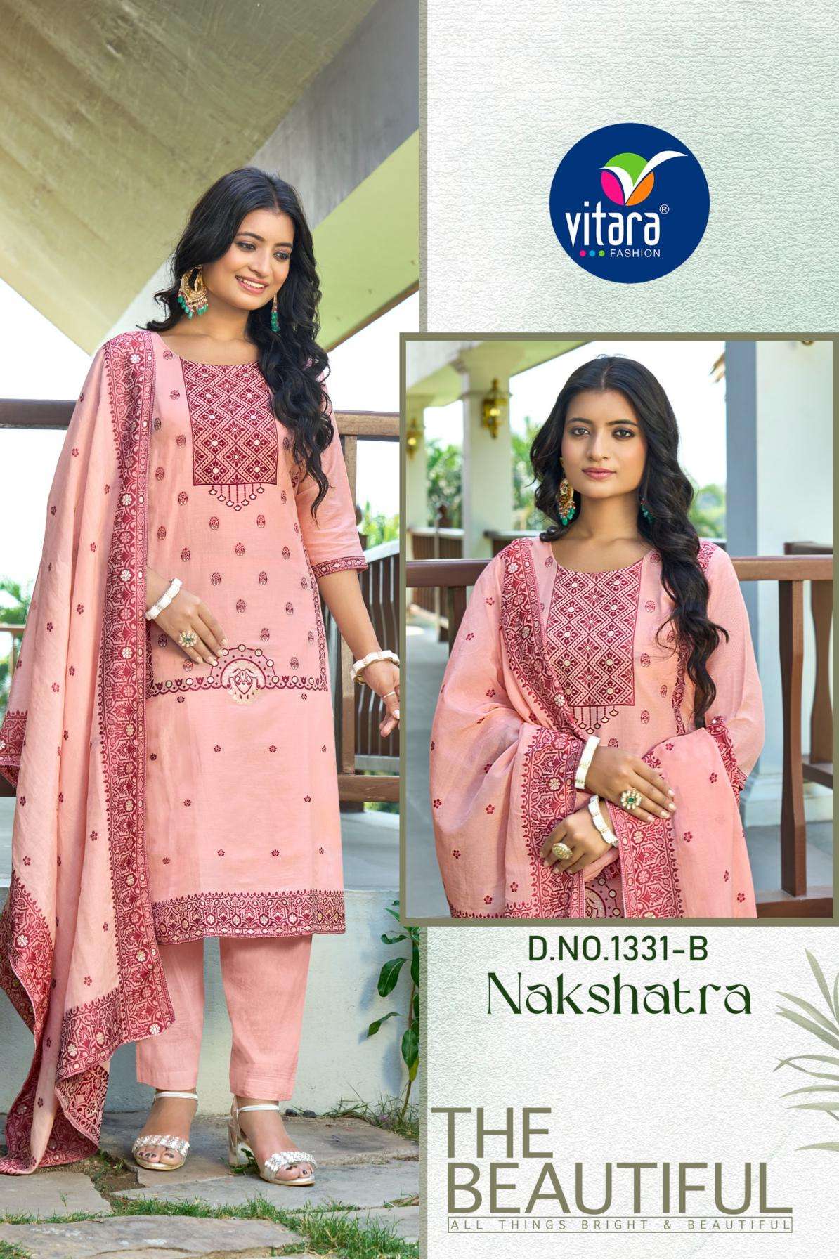 NAKSHATRA SERIES 1331 BY VITARA DESIGNER WITH WORK COTTON JACQUARD TOP WITH BOTTOM AND DUPATTA ARE AVAILABLE AT WHOLESALE PRICE
