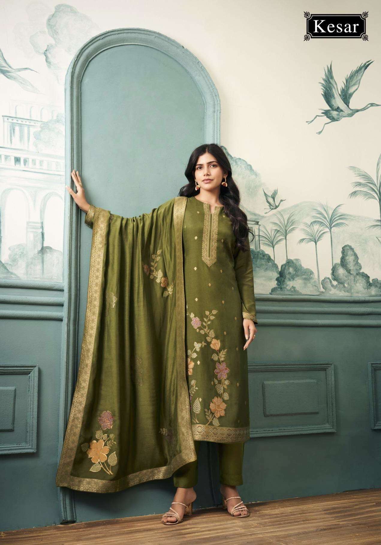 PARIJAT SERIES 2501 TO 2504 BY KESAR DESIGNE MEENA JACQUARD BEMBERG MUSLIN SUITS ARE AVAILABLE AT WHOLESALE PRICE