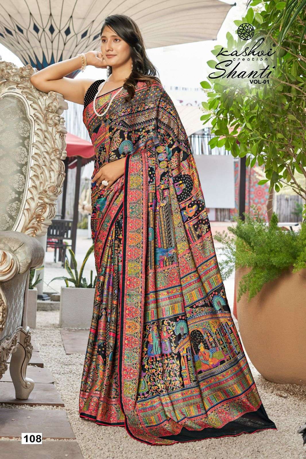 SHANTI VOL-1 SERIES 101 TO 108 SAREE BY KASHVI DESIGNER PRINTED MOSS SAREES ARE AVAILABLE AT WHOLESALE PRICE