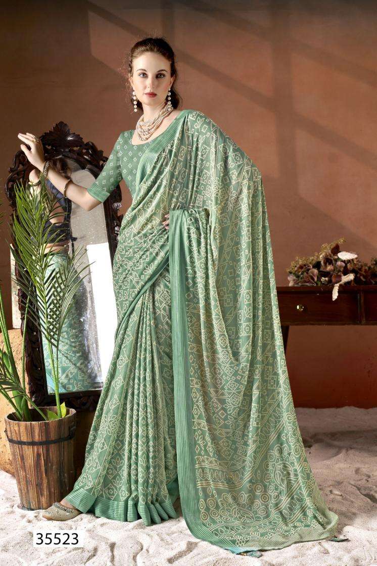 AARNA VOL-3 SERIES 35521 TO 35526 SAREE BY VALLABHI PRINTS DESIGNER BANDHANI PRINT MOSS GEORGETTE SAREES ARE AVAILABLE AT WHOLESALE PRICE
