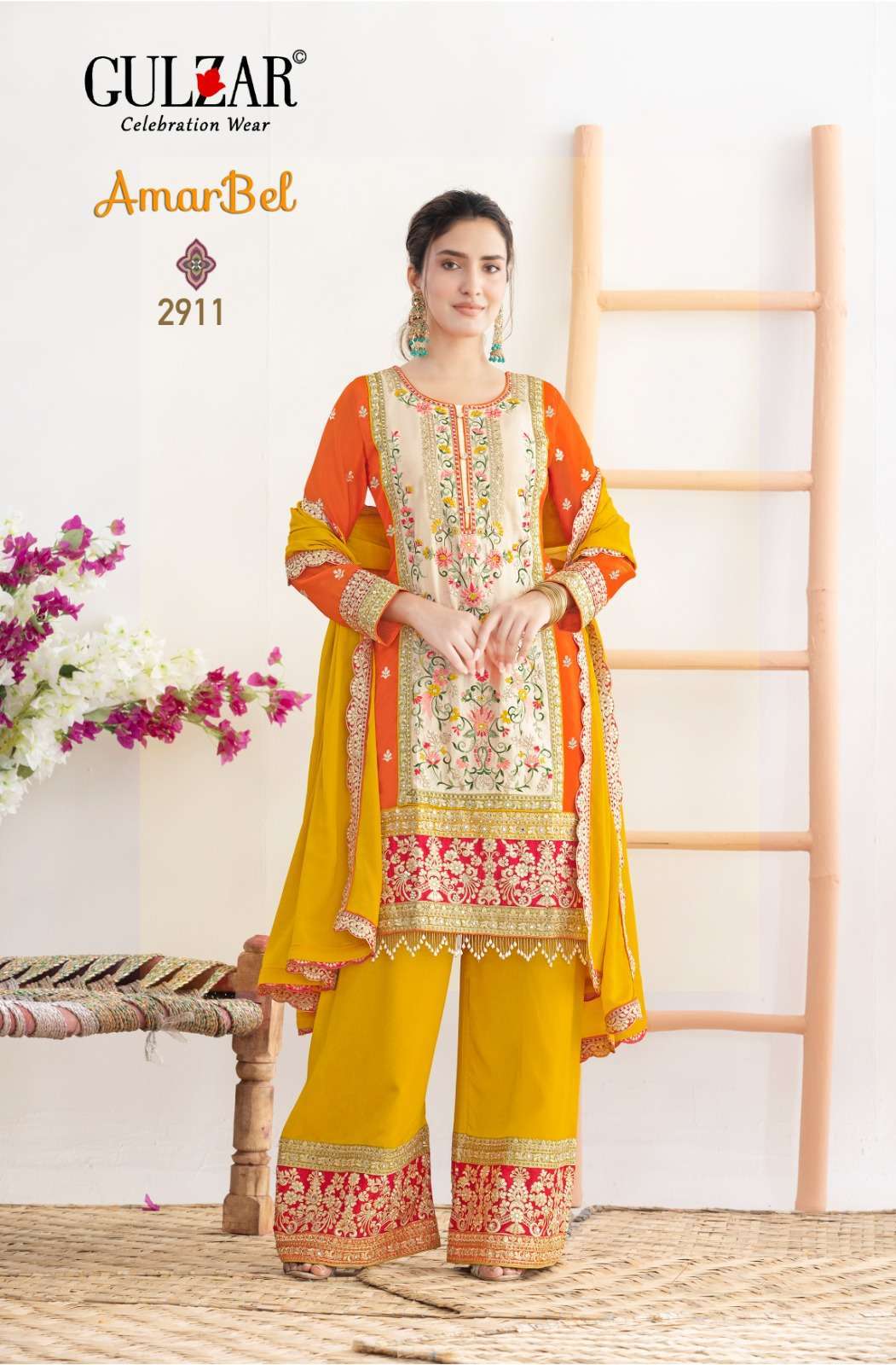 AMARBEL SERIES 2911 TO 2912 BY GULZAR DESIGNER EMBROIDERY AND HAND WORK CHINON READYMADE SUITS ARE AVAILABLE AT WHOLESALE PRICE