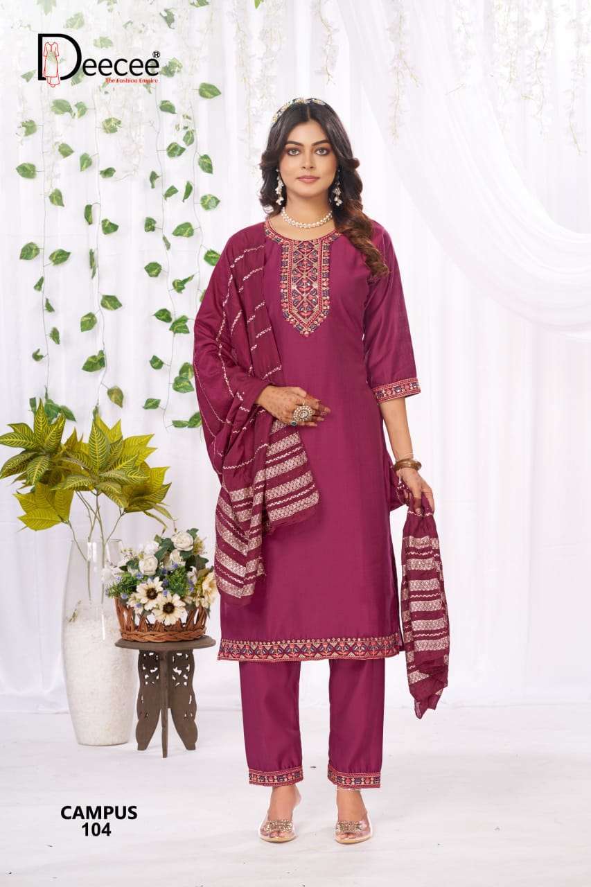 CAMPUS SERIES 101 TO 106 BY DEE CEE DESIGNER WORK VATICAN TOP WITH BOTTOM AND DUPATTA ARE AVAILABLE AT WHOLESALE PRICE